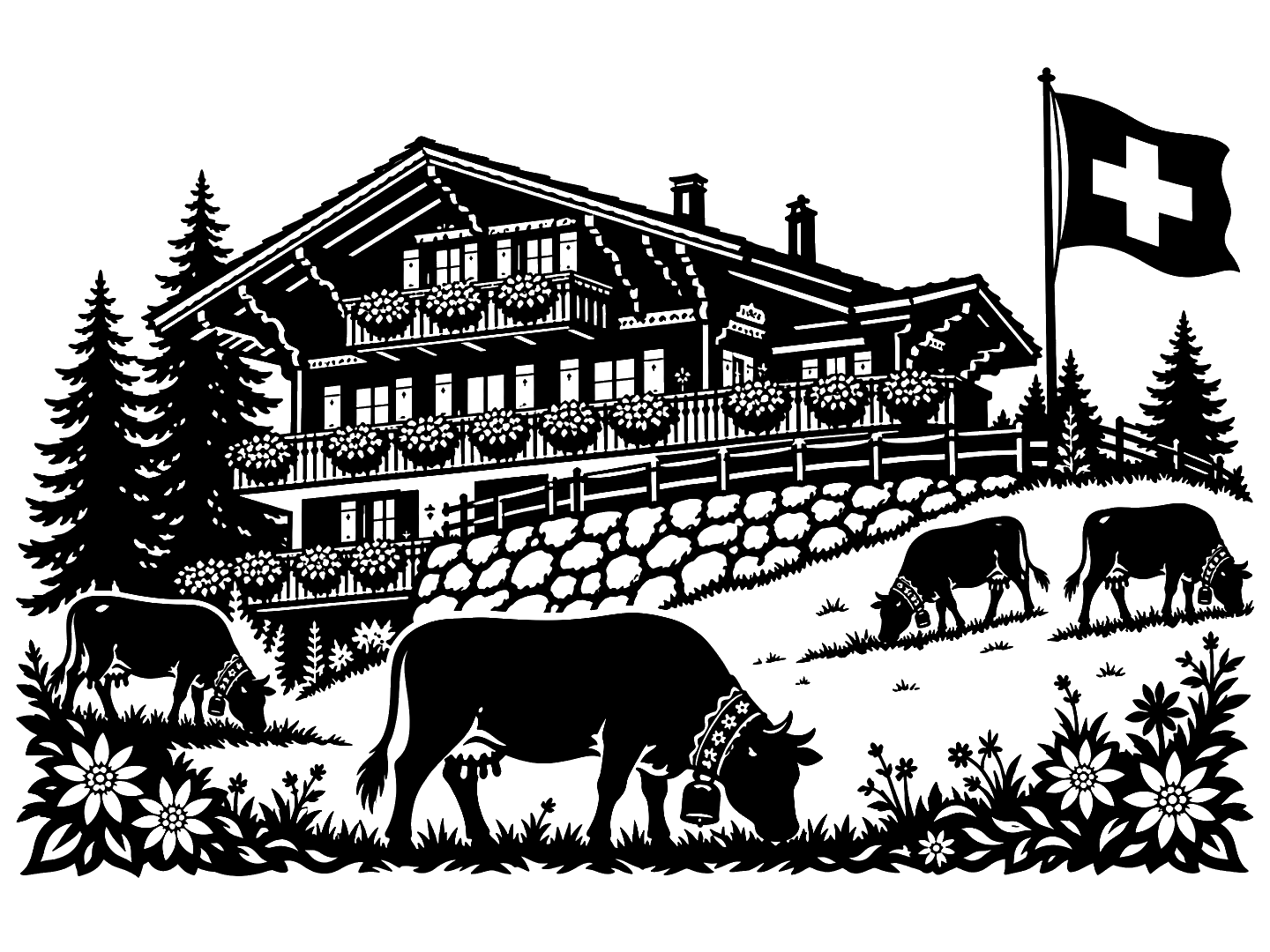 Scherenschnitt Alpaufzug Panorama